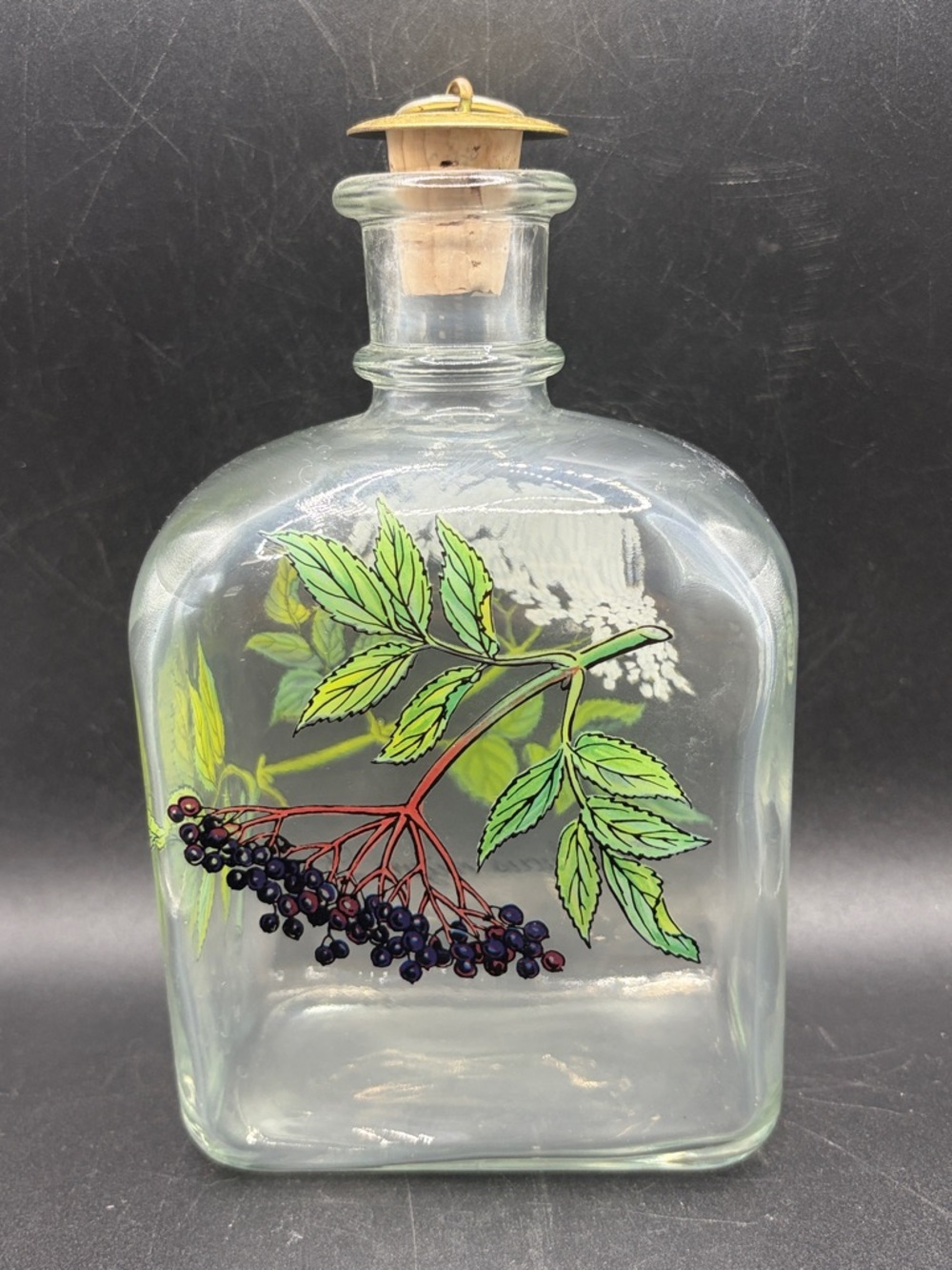 Holmegaard Sambucus nigra L. Elderberry Floral Berry Danish Decanter Bottle, Lid